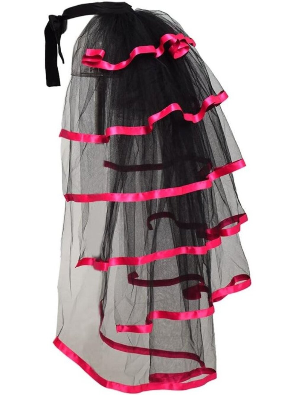 Women's Pink Trim Steampunk Bustle 6 Layered Tie On Belt Tulle Tutu Over Skirt
